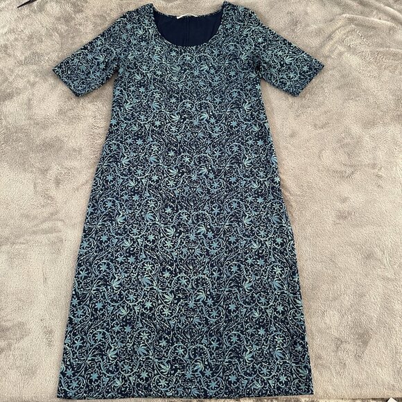 Peruvian Connection Midi Short Sleeve Dress Women's LARGE Cotton Blue - Picture 1 of 4